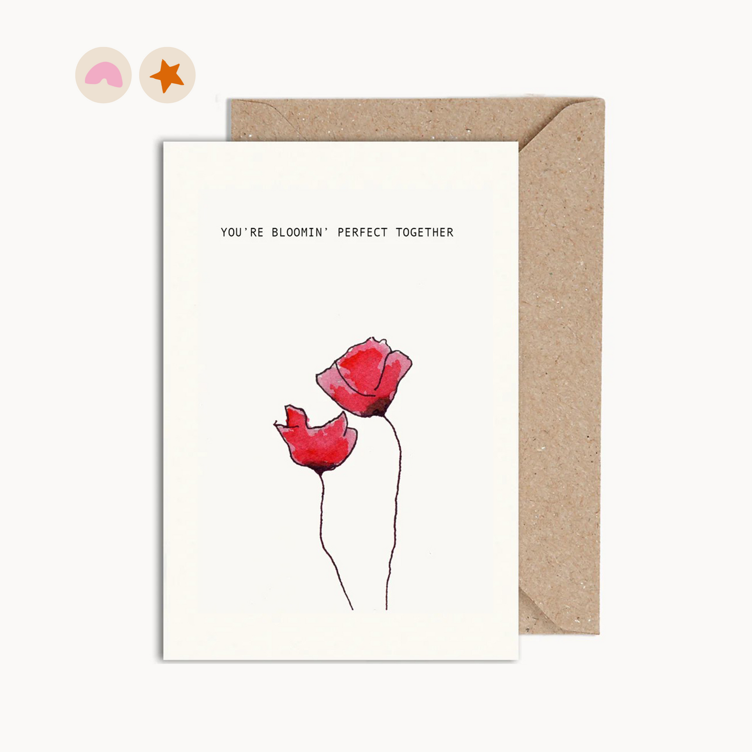 Card with an illustration of 2 red flowers and the words &quot;You&